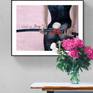 “What’s up, Bunny?” painting in simple interior with bouquet of peonies.