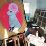 Painting "Rabbit. Sweet admiration" in artist's studio, working process.