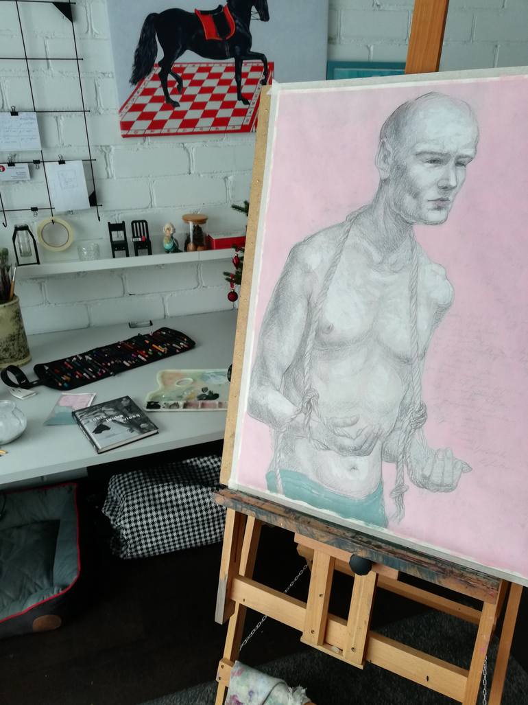 Original Figurative Men Drawing by Natalie Levkovska
