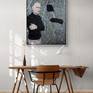 The “Portrait of Ramunas” artwork in a modern bedroom interior.