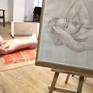 Detail of the drawing "Sleeping Yokubas" in the class, the process of sketching.