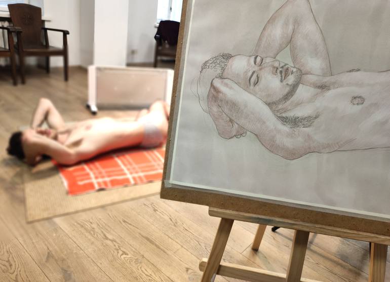 Original Figurative Men Drawing by Natalie Levkovska