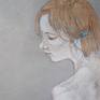 Detail of the drawing "Linute on a white plastic stool".