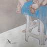 Detail of the drawing "Linute on a white plastic stool".