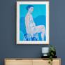 “Blue Gerda” drawing in a modern bedroom interior.