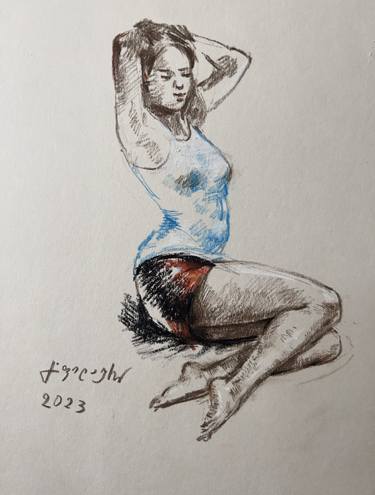 Original Figurative Women Drawings by Gela Philauri