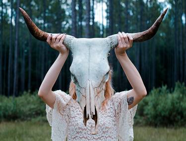 Person holding skull of a bull - Fine Art Portrait thumb