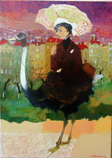 Saatchi Art Artist Otar Imerlishvili; Paintings, “woman on ostrich” #art