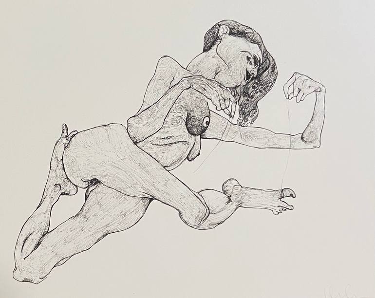 Original Expressionism Nude Drawing by Derya Kadipasaoglu