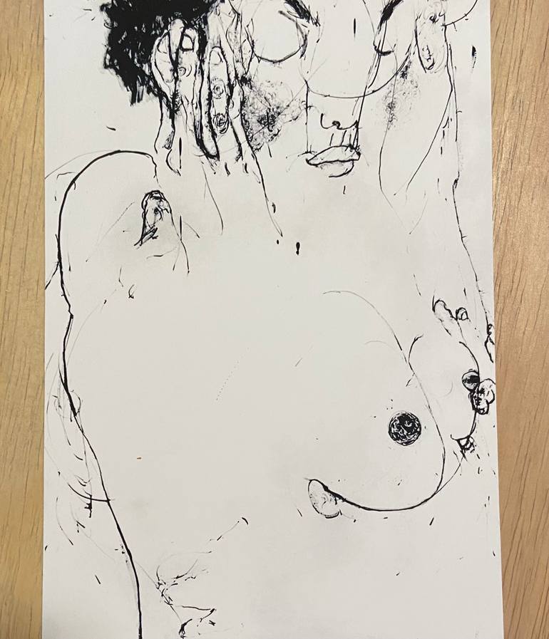 Original Expressionism Erotic Drawing by Derya Kadipasaoglu