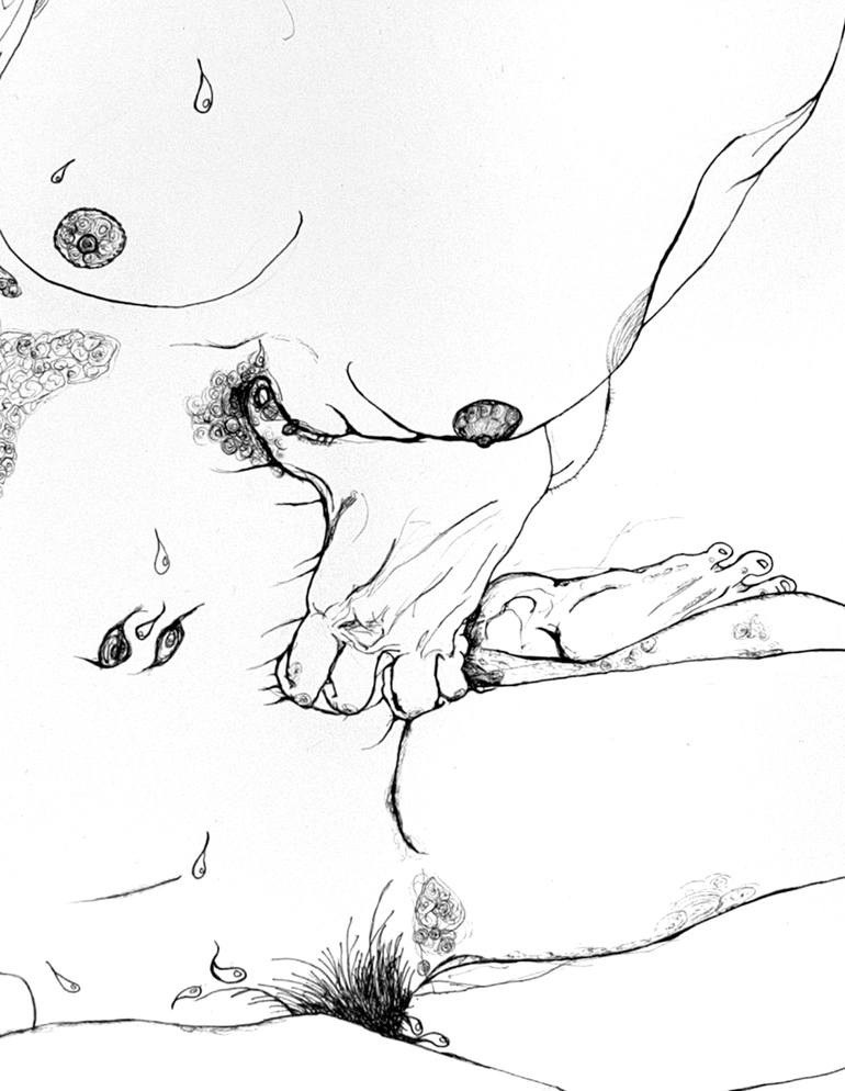Original Figurative Erotic Drawing by Derya Kadipasaoglu