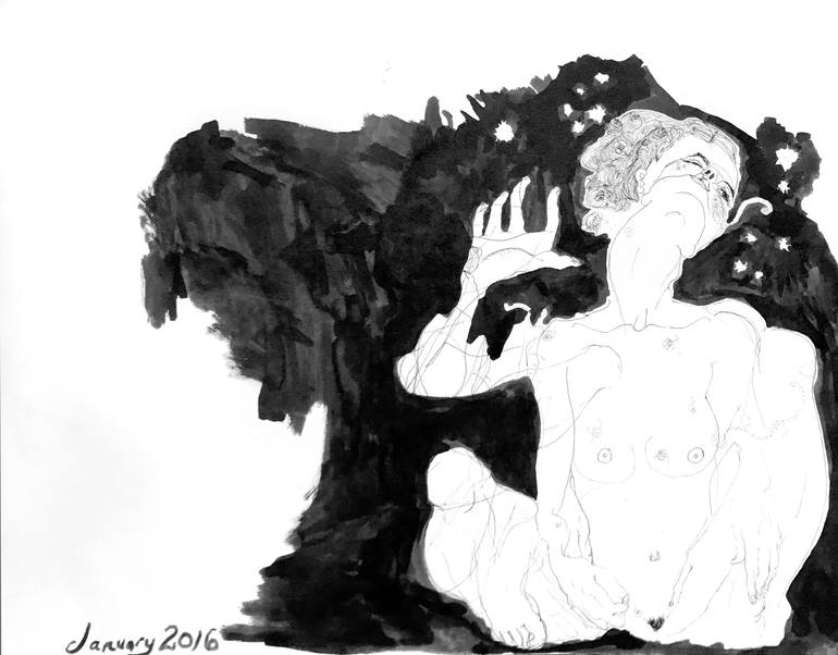 Original Abstract Expressionism Nude Drawing by Derya Kadipasaoglu