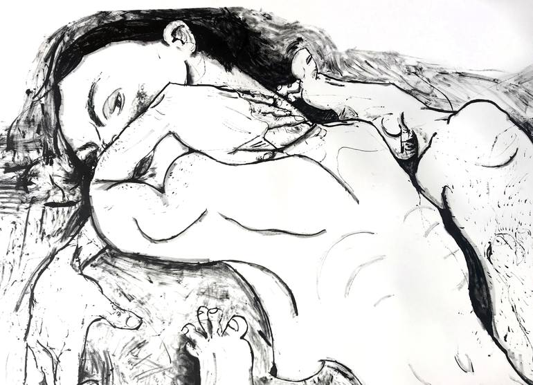 Original Expressionism Nude Drawing by Derya Kadipasaoglu