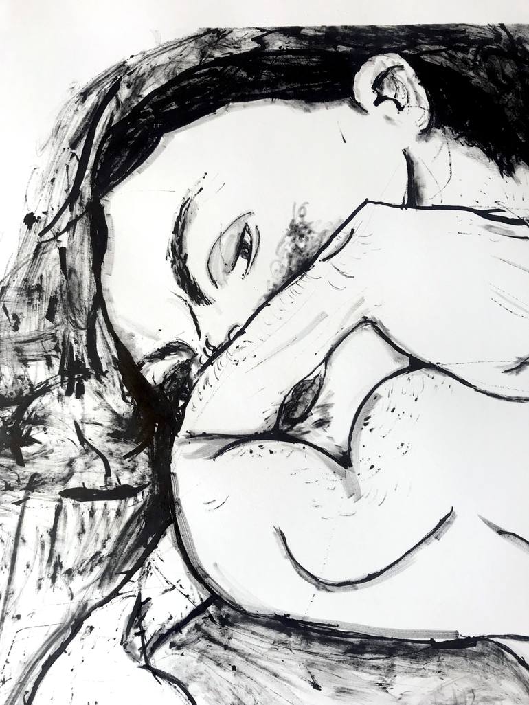 Original Expressionism Nude Drawing by Derya Kadipasaoglu