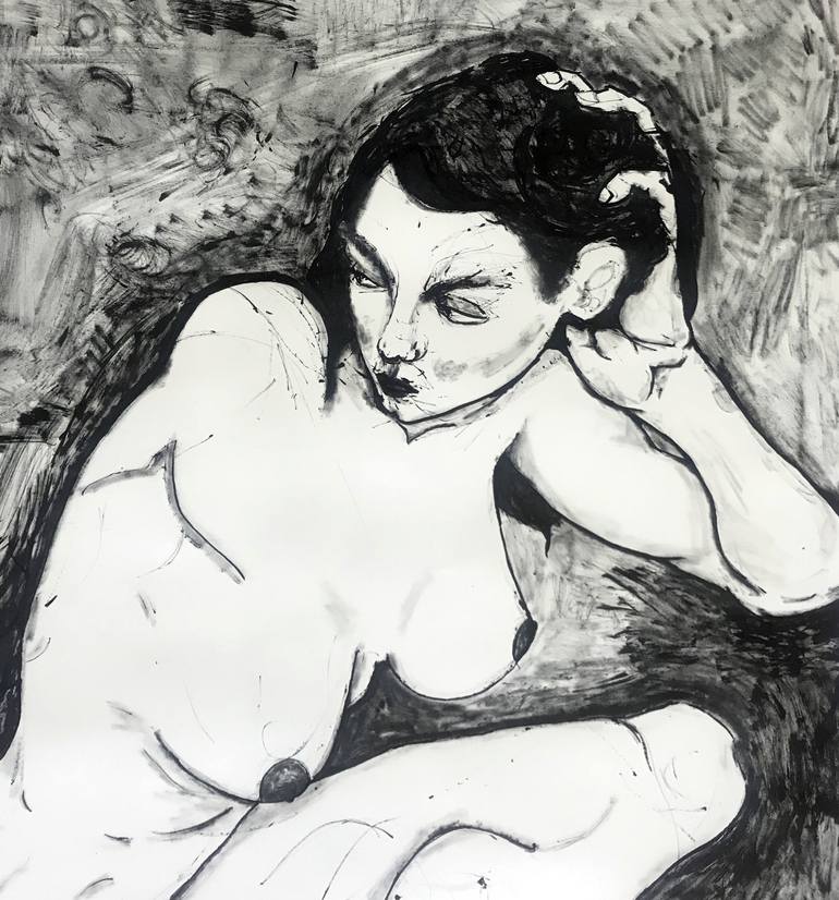 Original Expressionism Nude Drawing by Derya Kadipasaoglu