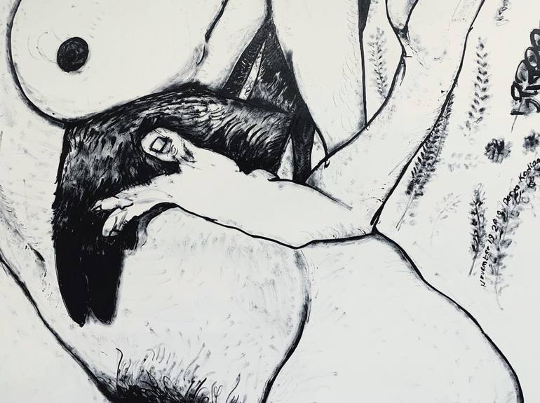 Original Figurative Erotic Drawing by Derya Kadipasaoglu