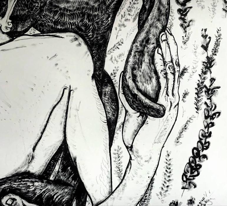 Original Figurative Erotic Drawing by Derya Kadipasaoglu