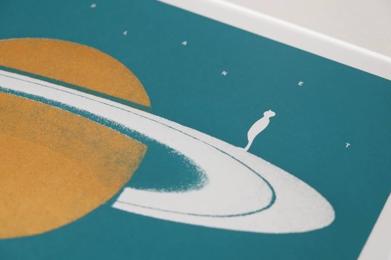 Original graphic Outer Space Printmaking by Lene Bladbjerg