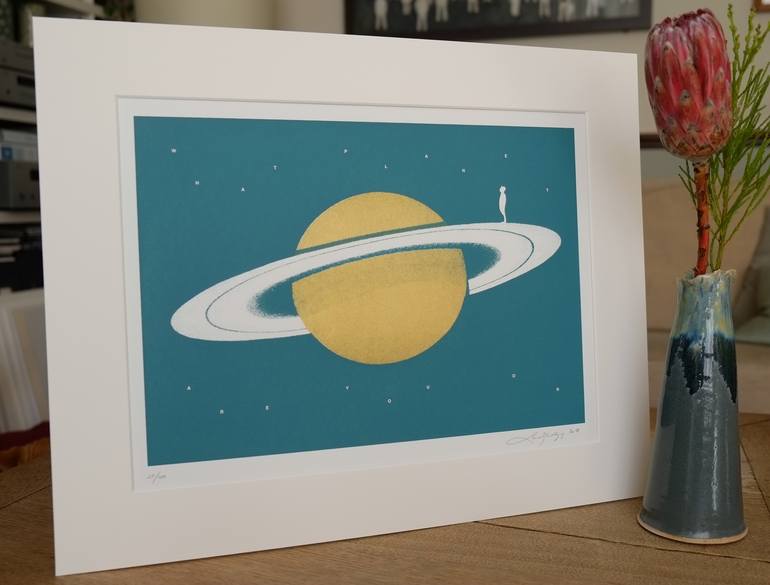 Original graphic Outer Space Printmaking by Lene Bladbjerg
