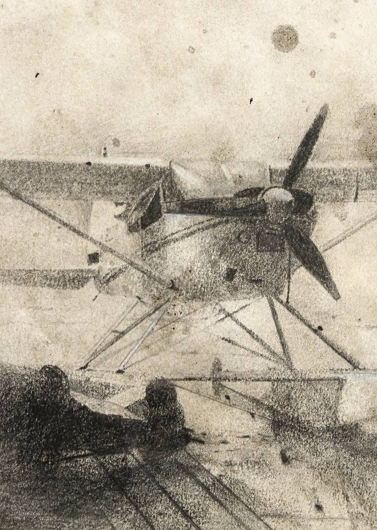 Original Figurative Aeroplane Drawing by RENE GOMEZ OME