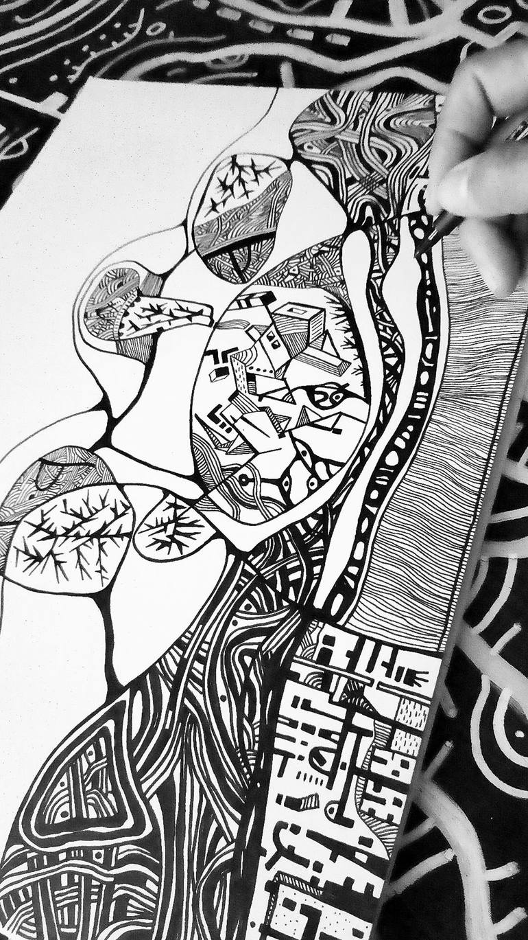 Original Abstract Expressionism Landscape Drawing by Jorge Liporace