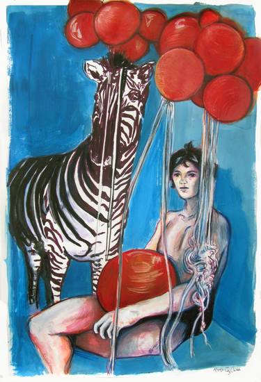 Zebra & Red Balloons thumb