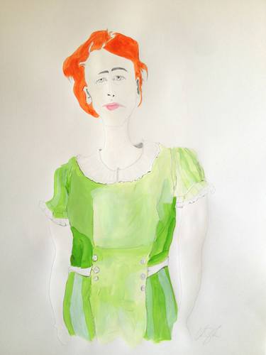 self portrait green dress with white frill collar thumb