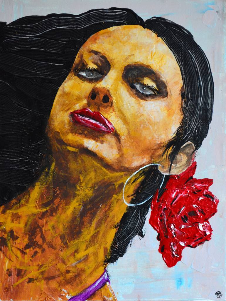 Gypsy Girl - Original Acrylic Painting Art on Canvas Ready To Hang Painting  by Jakub DK