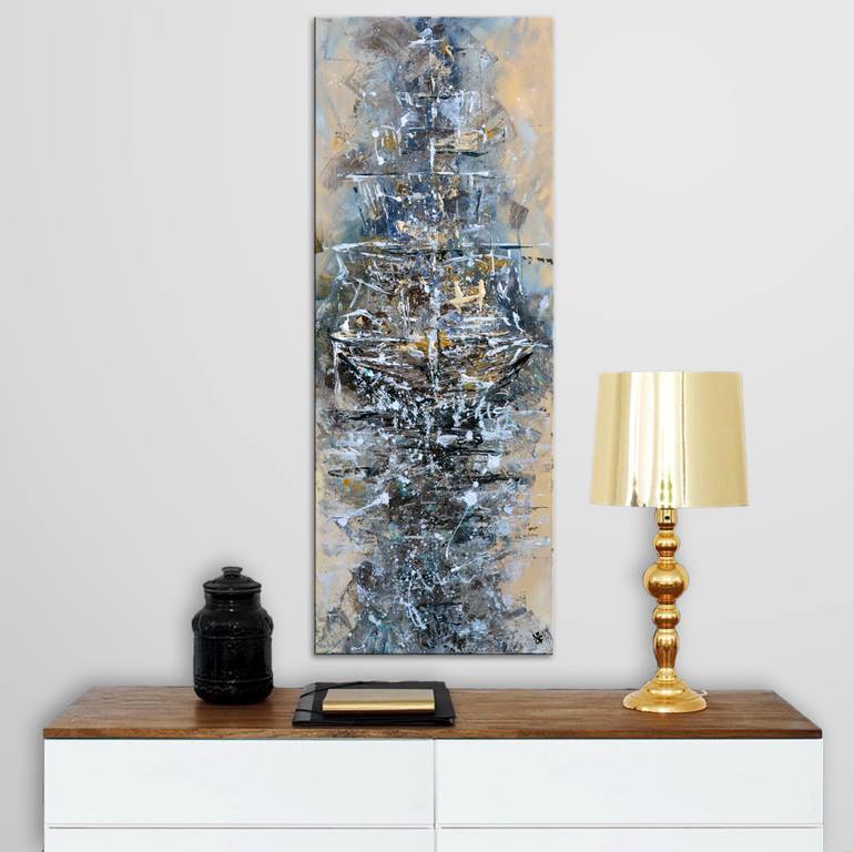 Original Abstract Ship Painting by Jakub DK