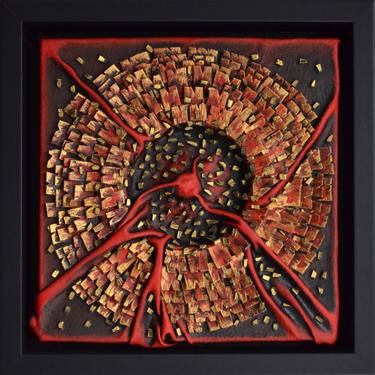 The Golden Crater - Original Framed Leather Sculpture Relief Painting thumb