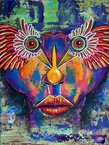 Birdman - Original Modern Portrait Art Painting on Deep Canvas Ready To Hang thumb