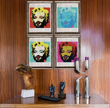 Marilyn Monroe With a Beard - Andy Warhol Inspired Multi Panel 4 Collage Art on Large Real English Dictionary Vintage Book Page No. 25 - Limited Editi thumb