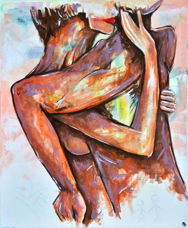 Lovers In The Wall - Original Modern Painting Art on Canvas with Floating Frame Ready To Hang thumb