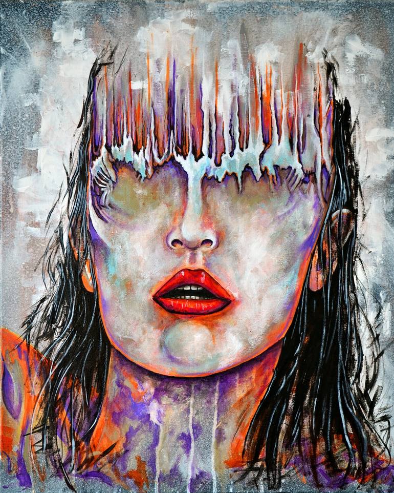 Bizarre Lady - Original New Contemporary Painting Art on Canvas Framed with  Floating Frame Ready To Hang Painting by Jakub DK