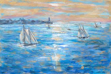 Original Impressionism Sailboat Paintings by Linda Olsen