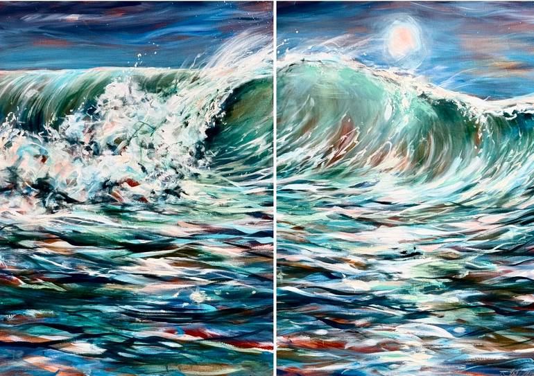 Original Ocean Painting by Linda Olsen | Impressionism Art on Canvas | Talking to the Moon
