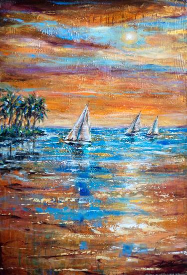 Sailboats Paintings for sale - Original Abstract Painting of Sailboats