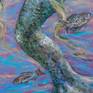 A mermaid sleeps among the fish in a coral reef. I wanted to do this vision with the colors of a sunrise.