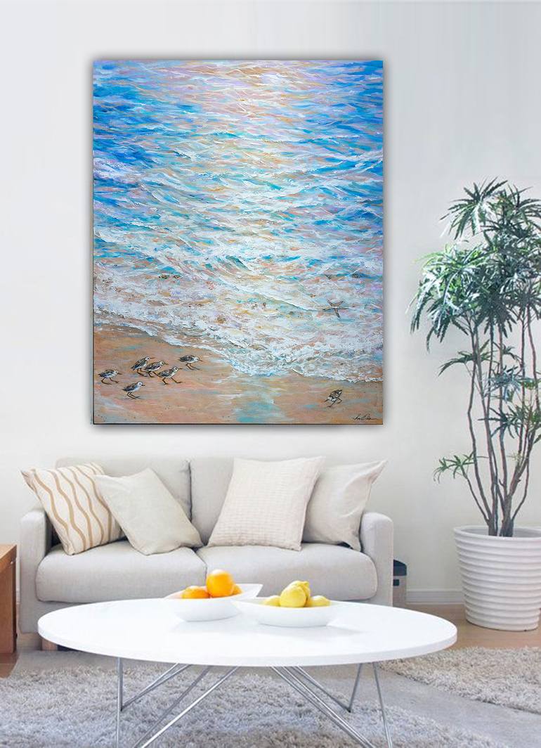 Original Expressionism Beach Painting by Linda Olsen