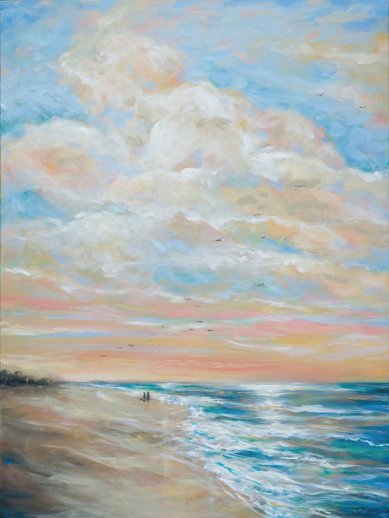 Original Expressionism Beach Painting by Linda Olsen