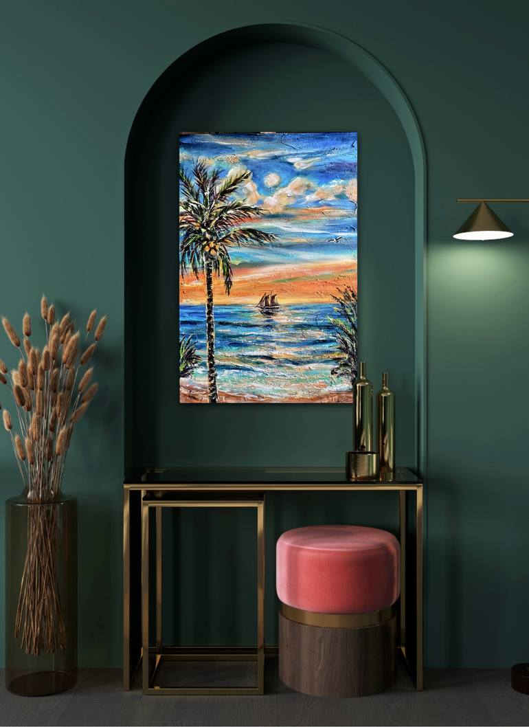 Original Expressionism Beach Painting by Linda Olsen