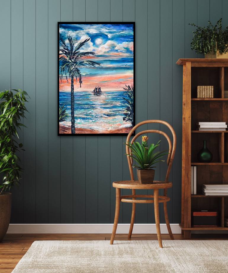 Original Expressionism Beach Painting by Linda Olsen