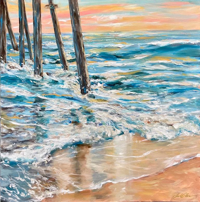 Original Expressionism Beach Painting by Linda Olsen