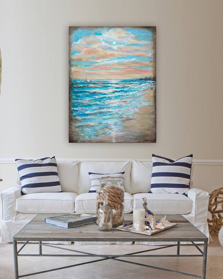 Original Abstract Expressionism Beach Painting by Linda Olsen
