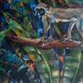Inspired by my trip to the West Indies. There are more monkeys than people on St. Kitts and they were fun to watch. I painted this as a fantasy using several photos.