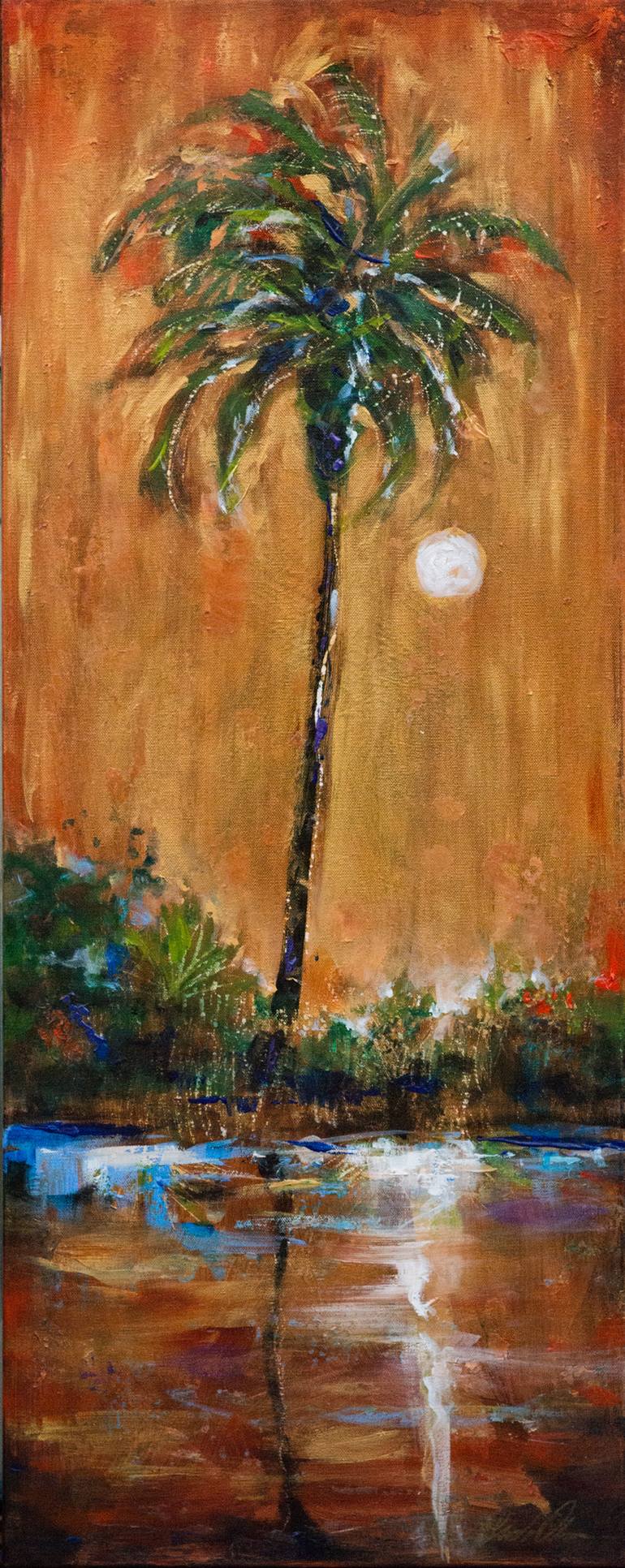 Palm by Waterway Painting by Linda Olsen | Saatchi Art