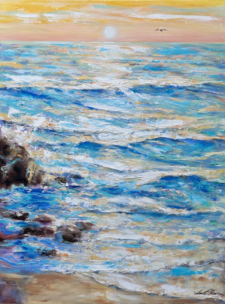 Original Impressionism Beach Painting by Linda Olsen