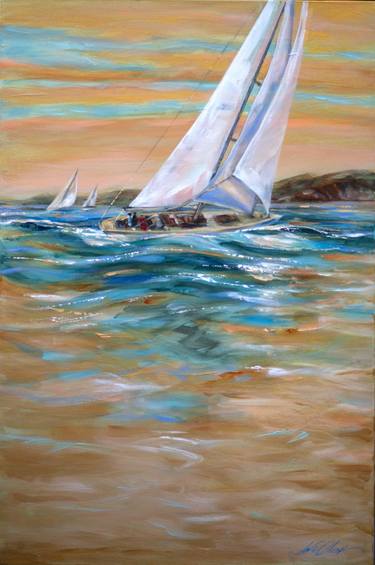 Original Abstract Expressionism Sailboat Paintings by Linda Olsen