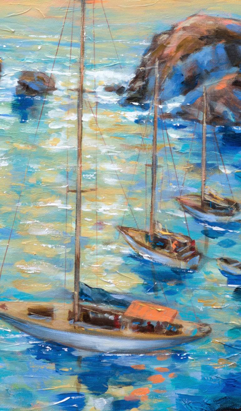 Original Impressionism Sailboat Painting by Linda Olsen
