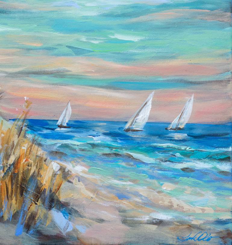 Original Expressionism Beach Painting by Linda Olsen